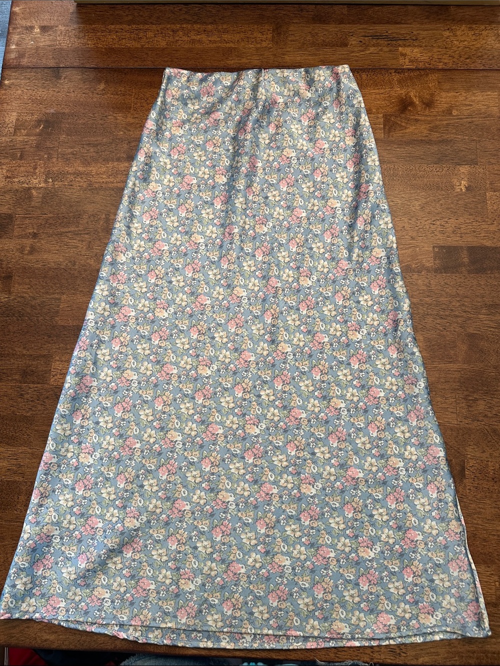 Mi Ami Blue Floral Maxi Skirt with Pink & Cream Blooms
